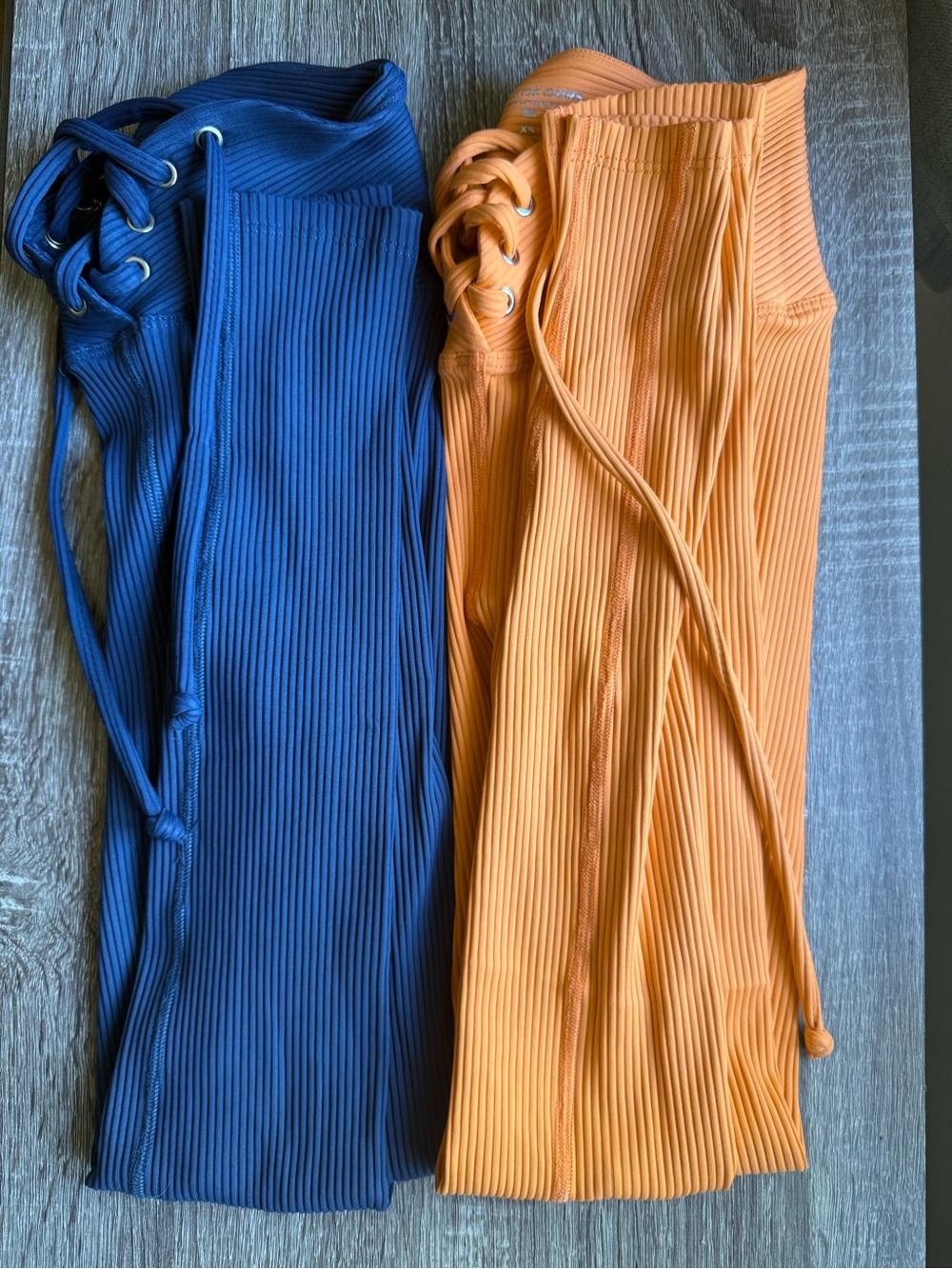 Two Year of Ours Ribbed Lace-Up Leggings Bundle XS – Blue & Orange  – NWOT